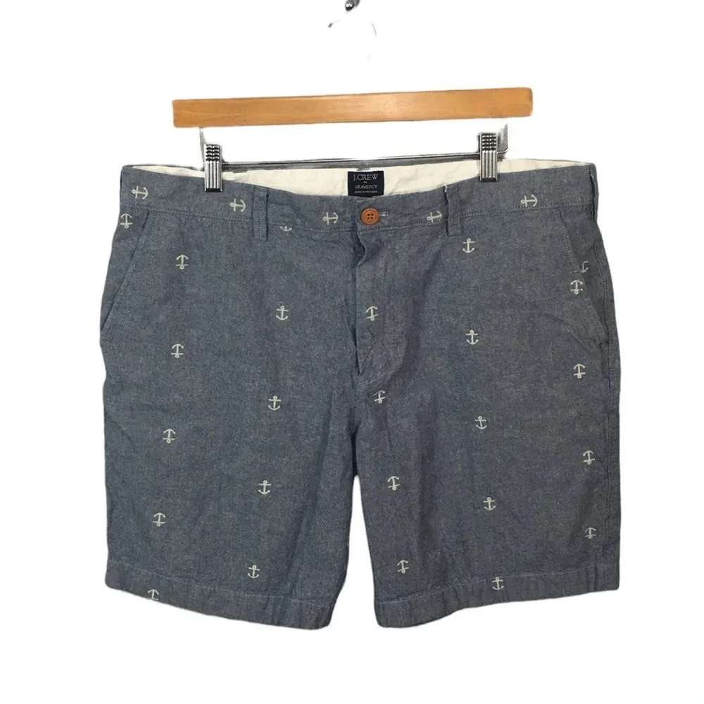 SH550 Mens J. Crew Gramercy Preppy Chambray Anchor Chino Shorts 38